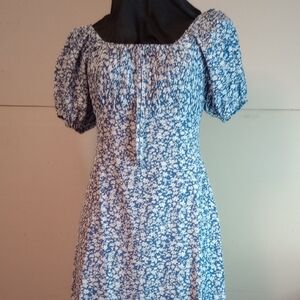 Milkmaid Dress Blue Floral Women's Dress